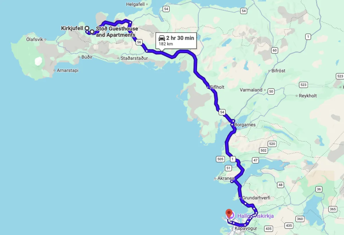 Route map for Day 8