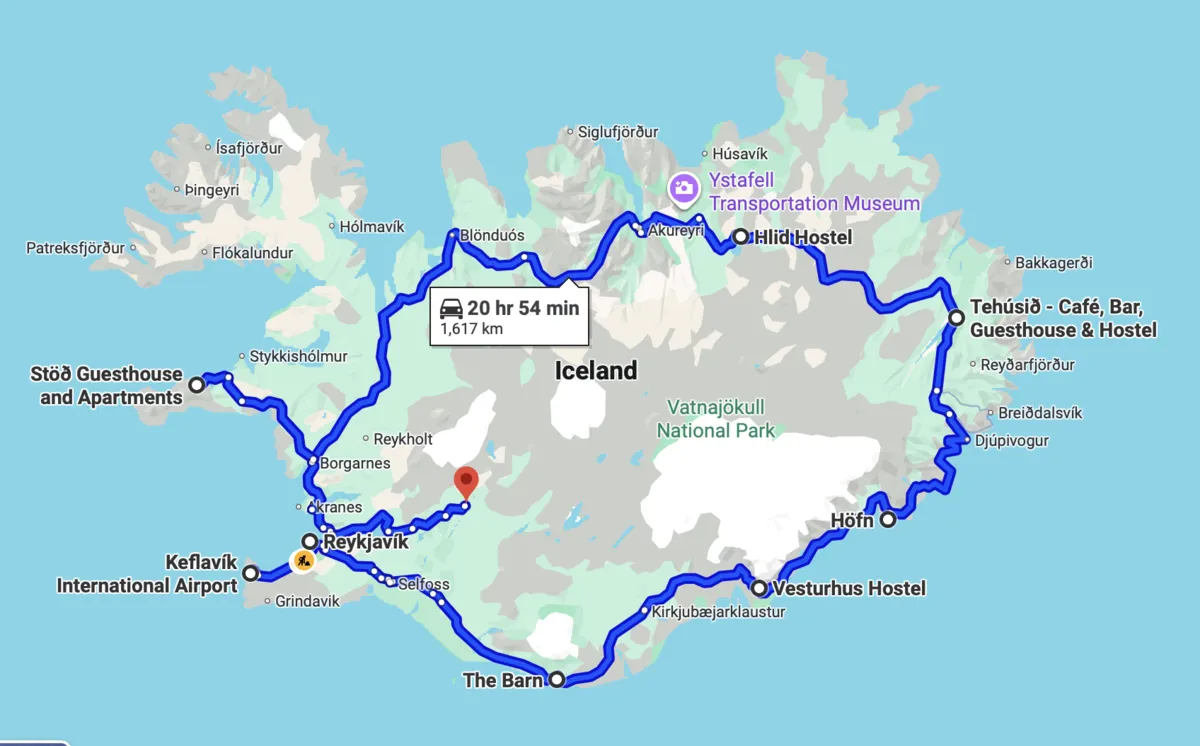 This is the route we will be following in this itinerary.