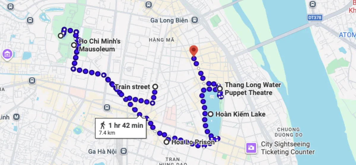 Day 1 route in Hanoi
